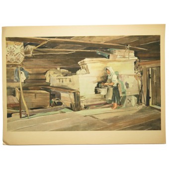 Målning av tysk konstnär från andra världskriget. Rysk bondgård. Espenlaub militaria
